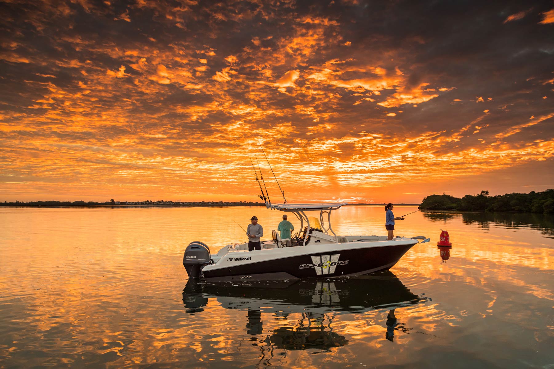 Wellcraft fishing boat at sunrise in Florida